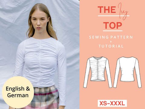 Jersey top long sleeve shirt pattern, sew top with ruffles, simple easy