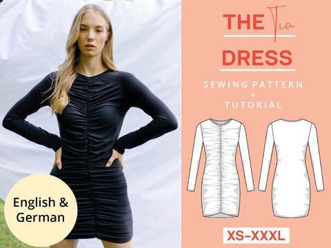Jersey Kleid Langarm Schnittmuster, Minkleid mit Rüschen nähen, Einfach Tia