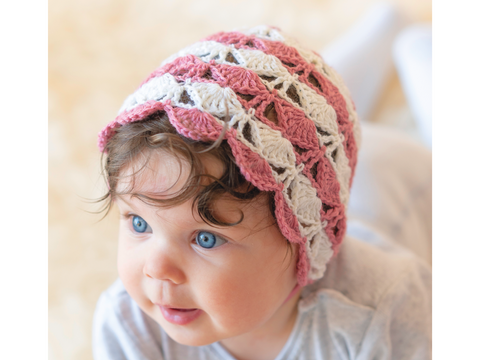 Bonnet / Babymütze "Siv" zweifarbig im Muschelmuster Häkelanleitung // PDF