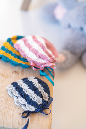 Bonnet / Babymütze "Siv" zweifarbig im Muschelmuster Häkelanleitung // PDF