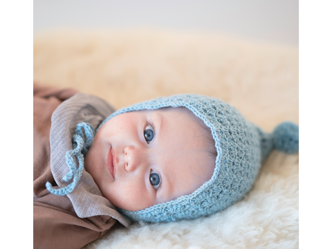 Baby-Zwergenmütze "Pelle" im Muschelmuster mit Bommel Häkelanleitung // PDF
