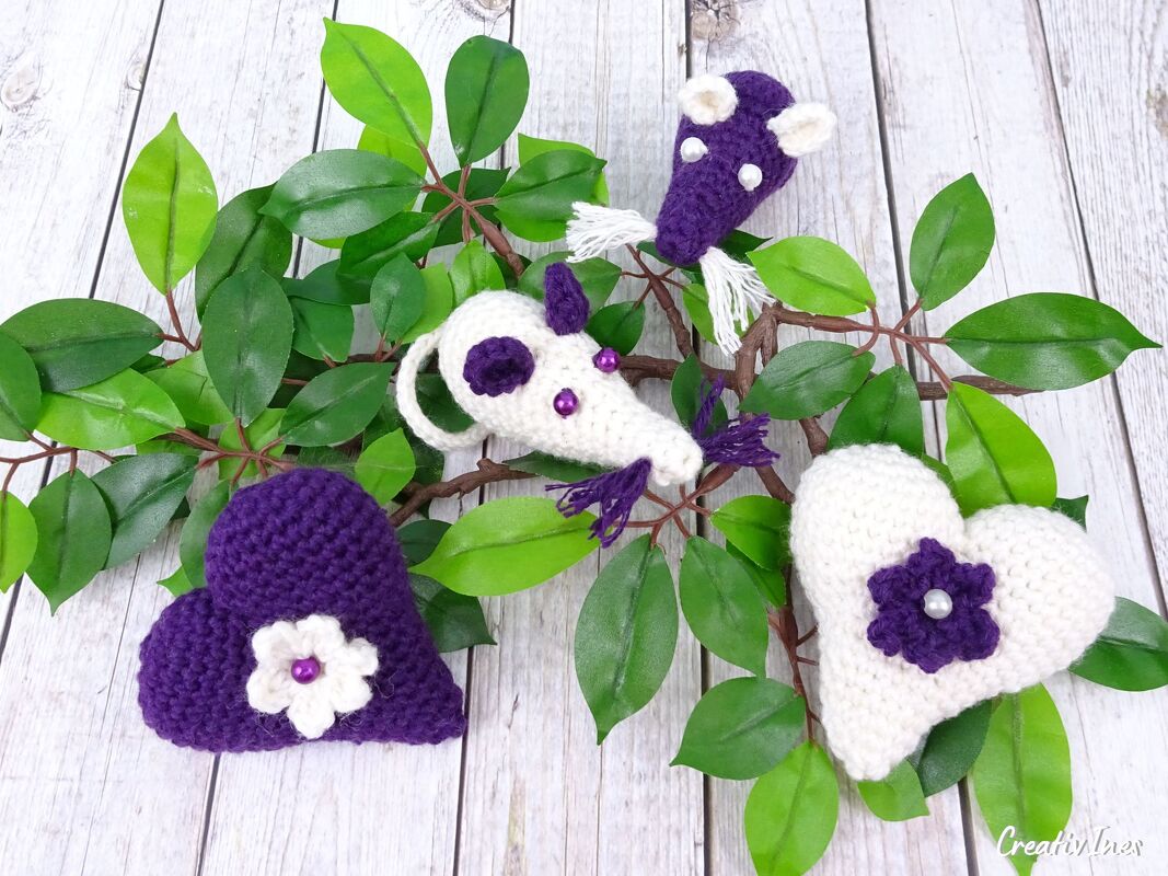 Häkelanleitung für Maus und Herz mit Blume