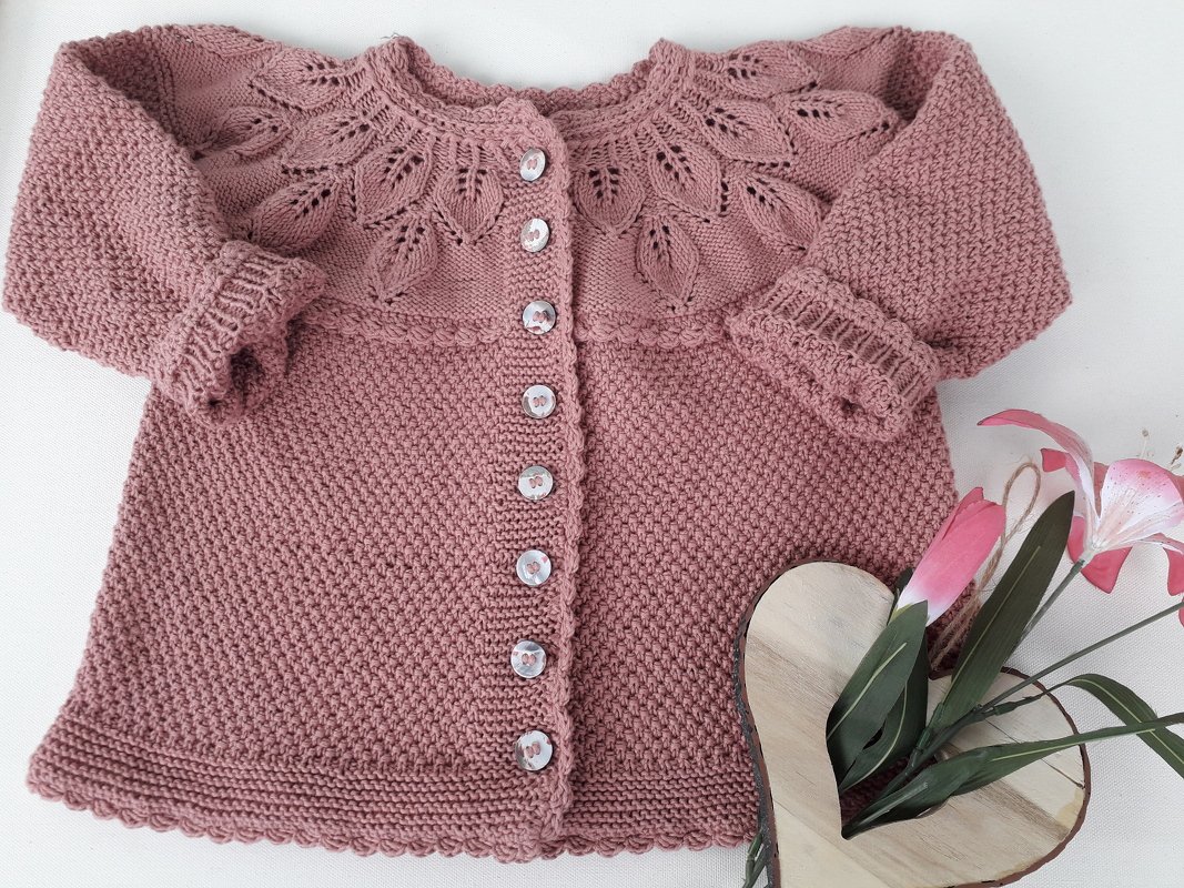 Strickanleitung Baby-Kinderjacke, in 7 Größen, mit schönem Blattmuster, - Bild 11