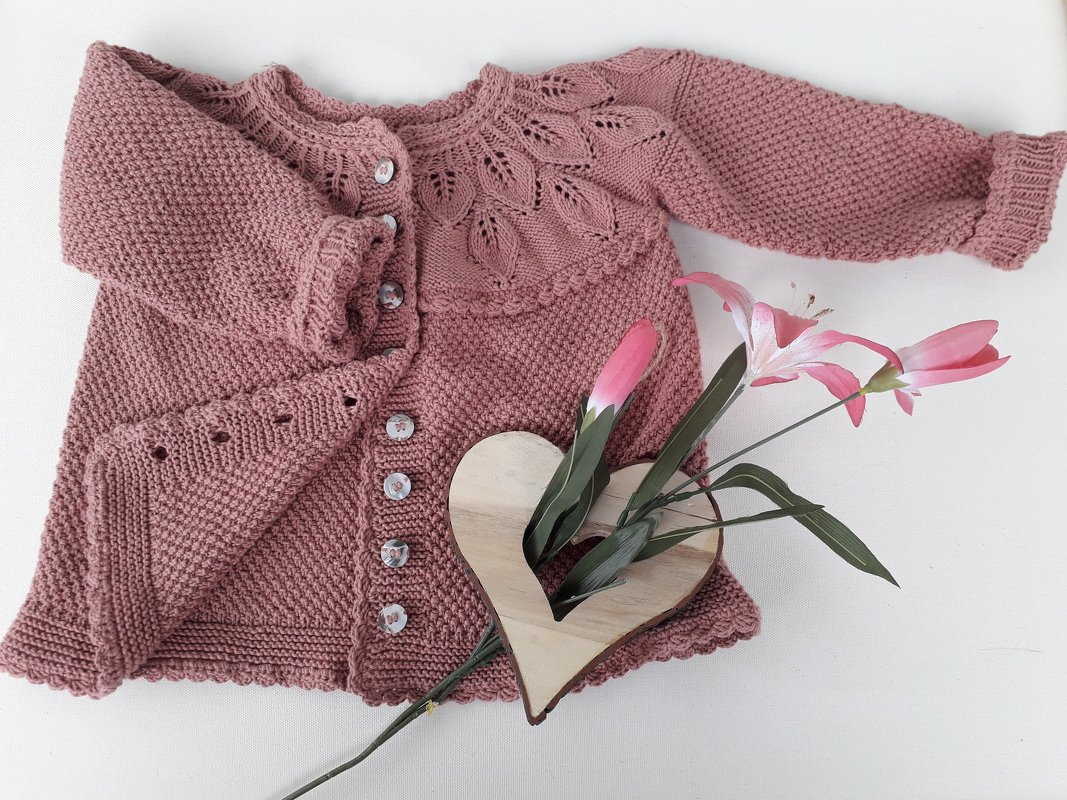 Strickanleitung Baby-Kinderjacke, in 7 Größen, mit schönem Blattmuster, - Bild 17