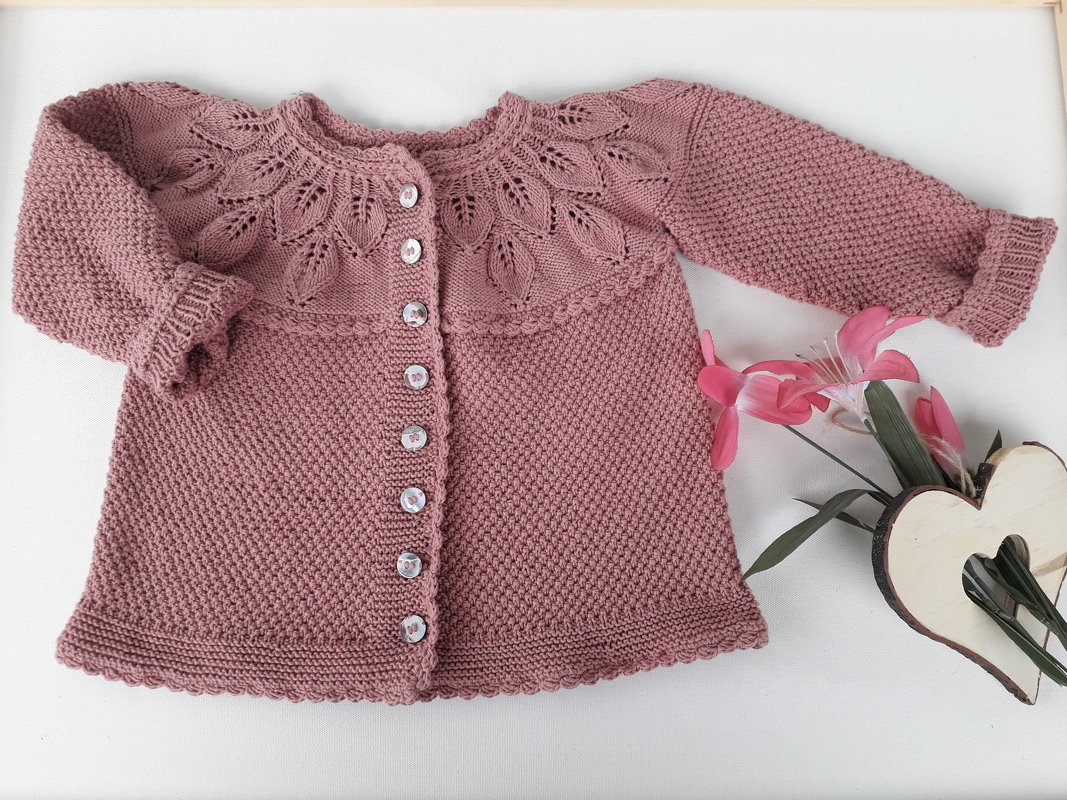 Strickanleitung Baby-Kinderjacke, in 7 Größen, mit schönem Blattmuster, - Bild 3