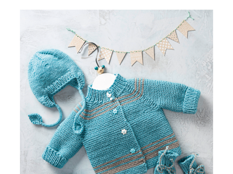 Baby-Set mit Raglanjäckchen, Mütze und Accessoires Strickanleitung // PDF
