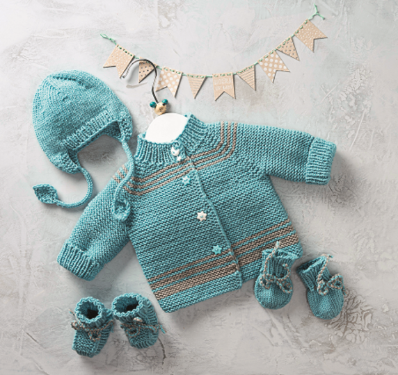 Baby-Set mit Raglanjäckchen, Mütze und Accessoires Strickanleitung // PDF