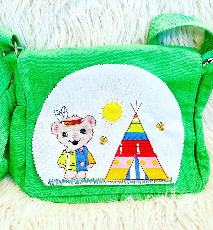 Stickdatei Doodle Taschenmotiv, Teddy Indianer mit Tippi, Zelt, Set 860