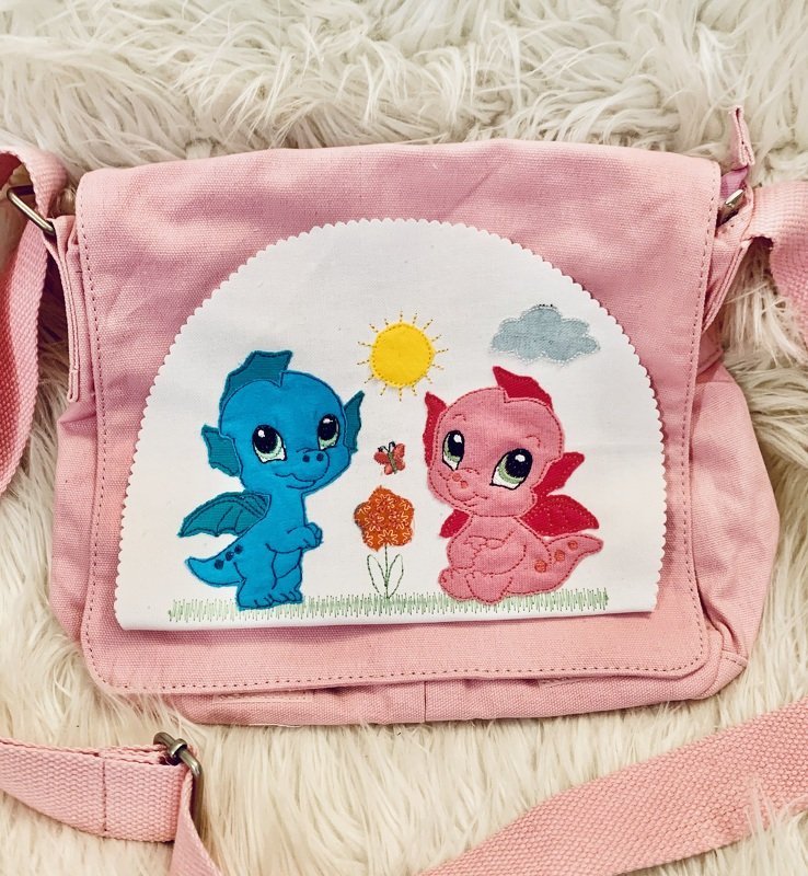 Stickdatei Doodle Drache in Love, Dino, Dinosaurier, Taschenmotiv 860