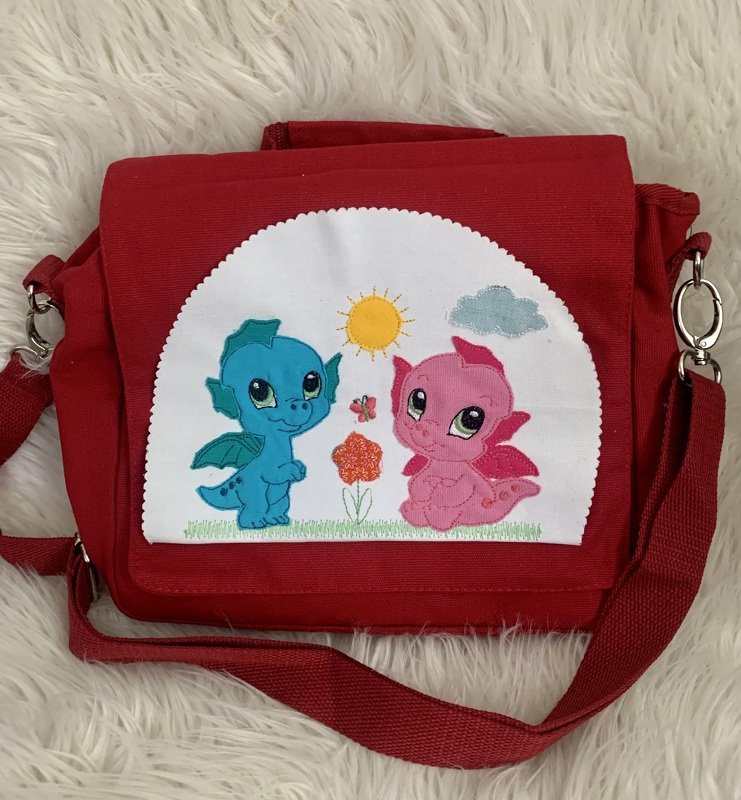 Stickdatei Doodle Drache in Love, Dino, Dinosaurier, Taschenmotiv 860 - Bild 2