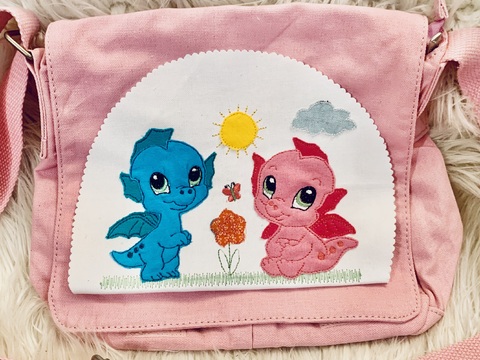 Stickdatei Doodle Drache in Love, Dino, Dinosaurier, Taschenmotiv 860