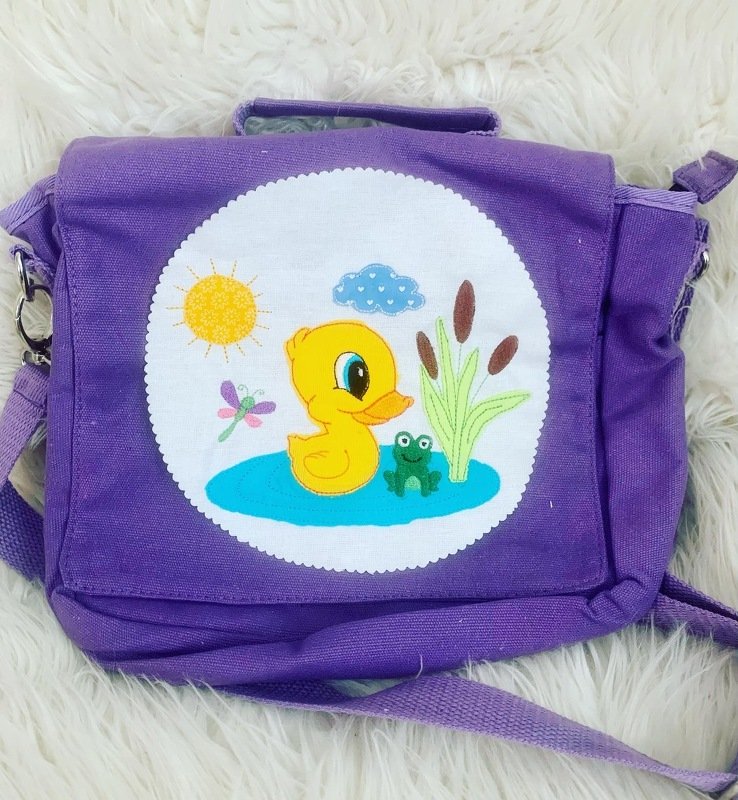 Stickdatei Doodle, Ente im Teich, Frosch, Sonne 860 Taschenmotiv