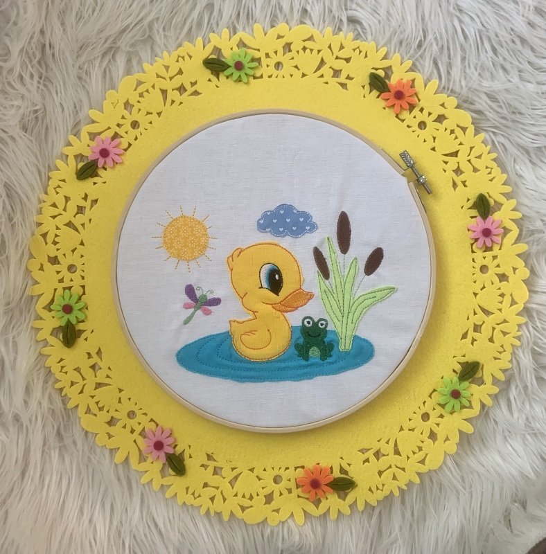 Stickdatei Doodle, Ente im Teich, Frosch, Sonne 860 Taschenmotiv - Bild 3