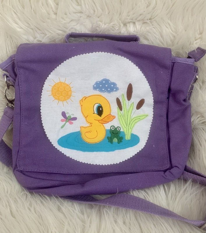 Stickdatei Doodle, Ente im Teich, Frosch, Sonne 860 Taschenmotiv