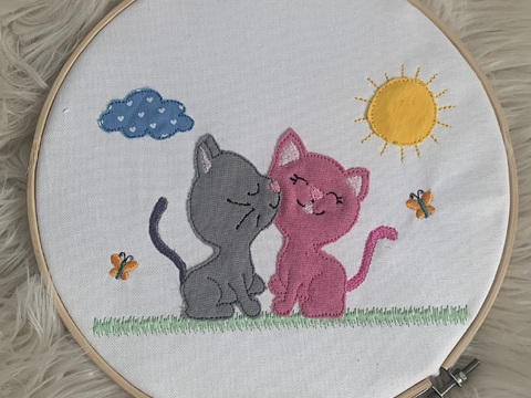 Stickdatei Doodle, Katze, Katzen in Love Taschenmotiv 860