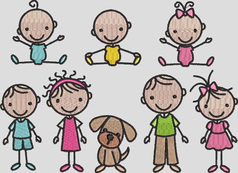 Stickdatei Strichmännchen Familie 1  Mann, Mutter, Kind, Hund - Bild 2
