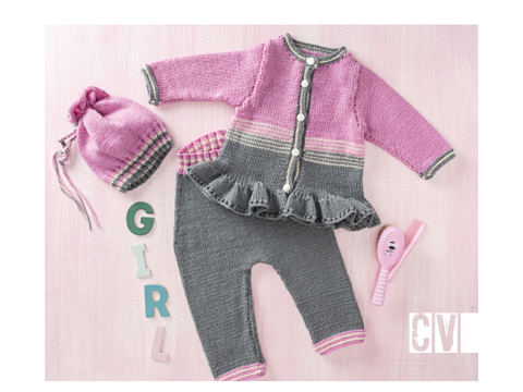 Baby-Set "Ballerina" mit Rüschenjacke, Hose & Mütze Strickanleitung // PDF