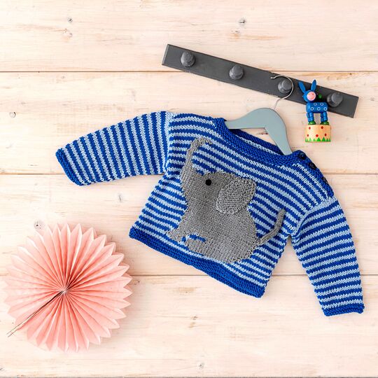 Pullover für Babys mit Elefanten-Motiv und Streifen Strickanleitung // PDF