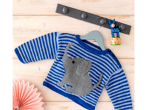 Pullover für Babys mit Elefanten-Motiv und Streifen Strickanleitung // PDF