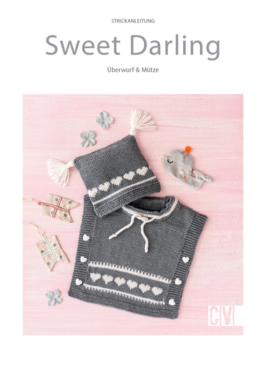 Baby-Set mit Überwurf und Mütze in Hellgrau Strickanleitung // PDF