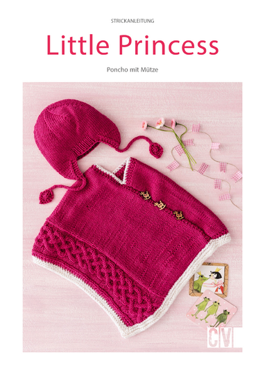 Baby-Poncho mit Mütze in Pink mit Zopfmuster Strickanleitung // PDF