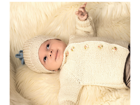 Baby-Set mit Jacke, Mütze und Schühchen in Creme Strickanleitung // PDF