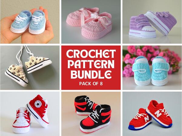 8 crochet baby booties patterns bundle newborn shoes boy girl sneakers