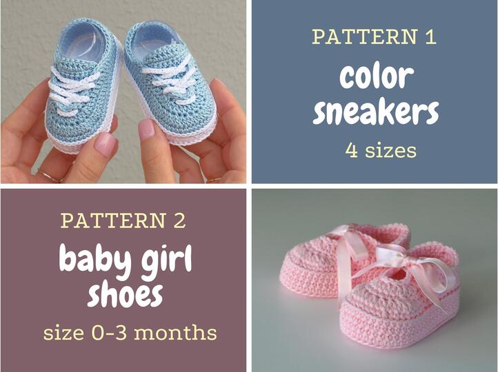 8 Crochet baby booties patterns bundle, newborn shoes, boy girl sneakers