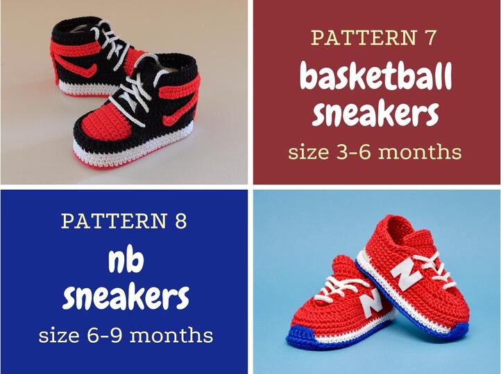 8 Crochet baby booties patterns bundle, newborn shoes, boy girl sneakers
