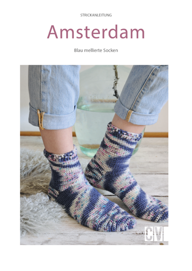 Häkelsocken "Amsterdam" Blau-meliert 4-Stufen-Prinzip Häkelanleitung // PDF