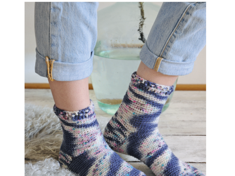 Häkelsocken "Amsterdam" Blau-meliert 4-Stufen-Prinzip Häkelanleitung // PDF