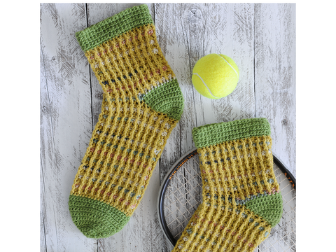 Häkelsocken "London" Grün-Gelb mit Relief-Streifen Häkelanleitung // PDF