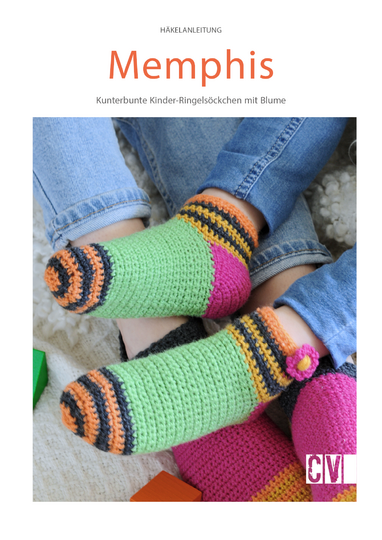 Häkelsocken "Memphis" Kinder-Ringelsocken mit Blume Häkelanleitung // PDF