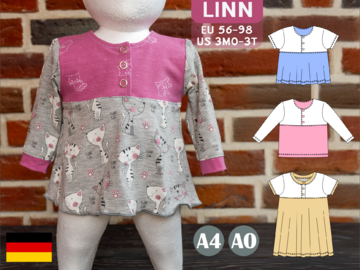 Linn – Baby Shirt/Kleid mit Knopfleiste & kurzen/langen Ärmeln (Gr. 56-98)