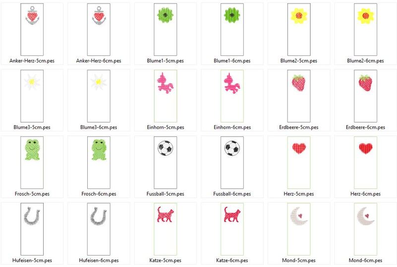 Stickdatei - Label einzeln 20 Motive 2 Größen