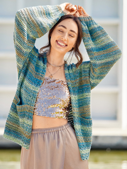 Jacke mit Schalkragen in grün-blauem Farbverlauf