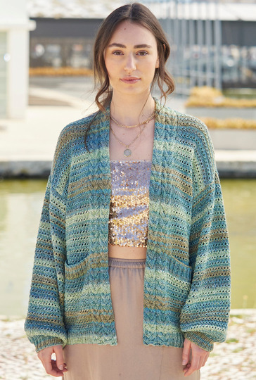 Jacke mit Schalkragen in grün-blauem Farbverlauf