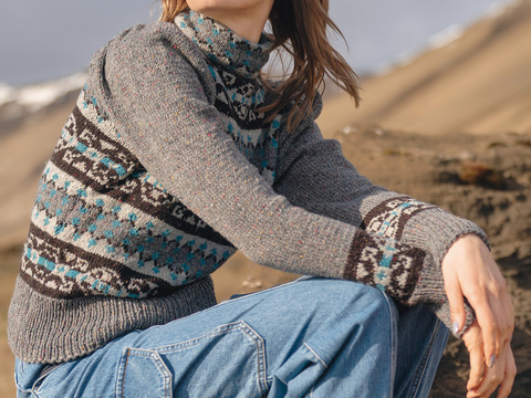 Jacquardmusterpulli mit Puffärmeln