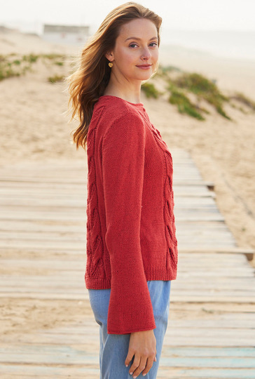 Pullover mit Zopf-Lochmuster in Feuerrot