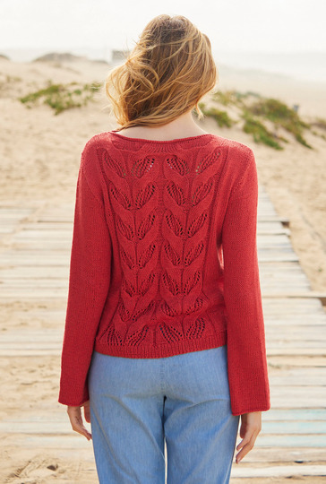 Pullover mit Zopf-Lochmuster in Feuerrot