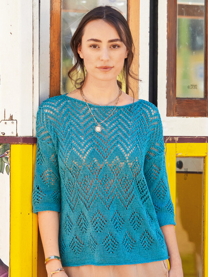 Petrolfarbener Ajourmuster-Pulli