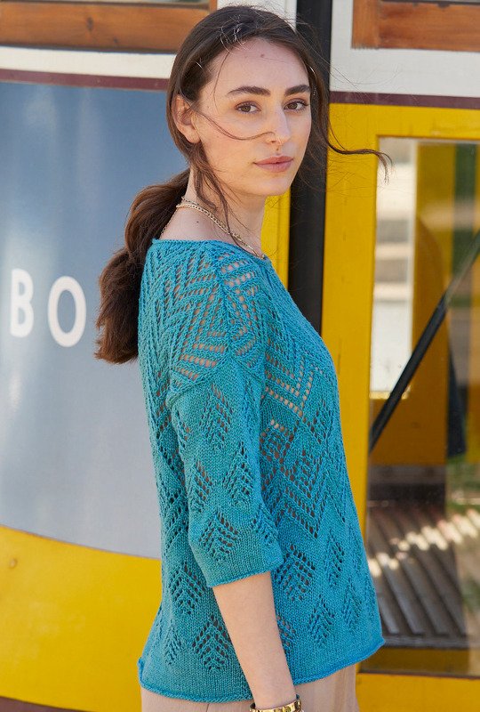 Petrolfarbener Ajourmuster-Pulli - Bild 4