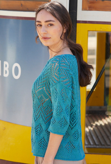 Petrolfarbener Ajourmuster-Pulli