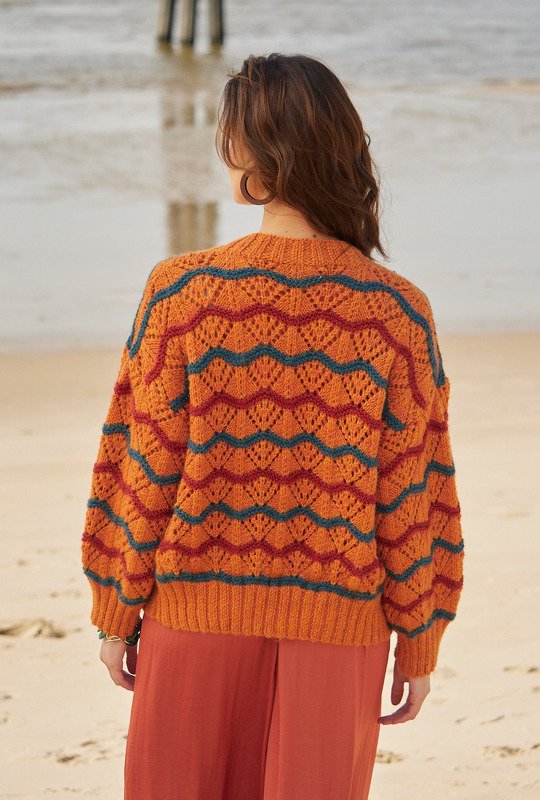 Jacke im Wellenmuster in Rot, Orange, Petrol - Bild 3