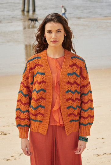 Jacke im Wellenmuster in Rot, Orange, Petrol