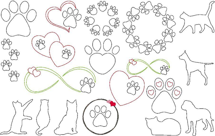Stickdatei - Tierliebe Herz mit Pfote Hund und Katze