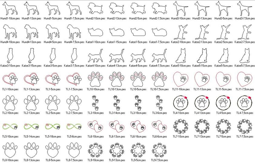Stickdatei - Tierliebe Herz mit Pfote Hund und Katze