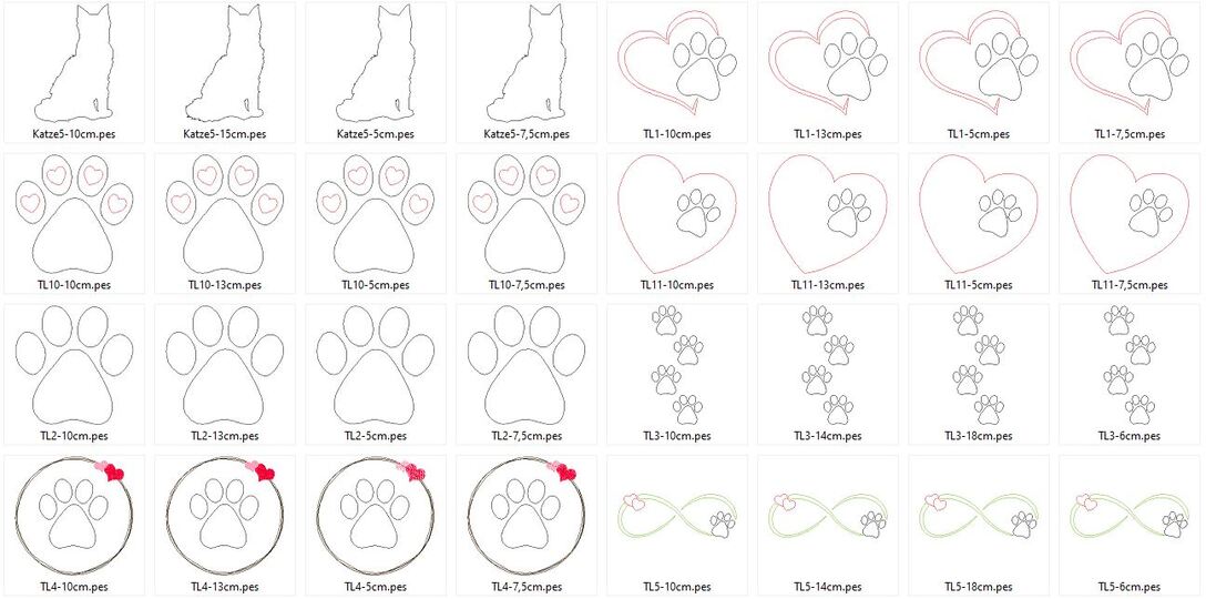 Stickdatei - Tierliebe Herz mit Pfote Hund und Katze