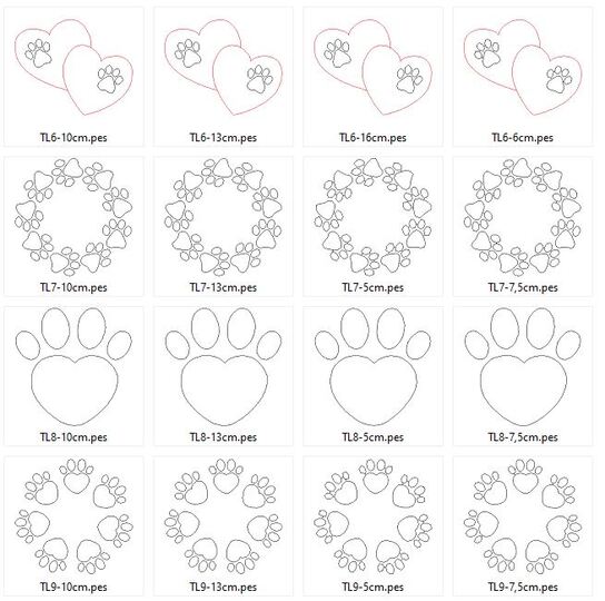 Stickdatei - Tierliebe Herz mit Pfote Hund und Katze