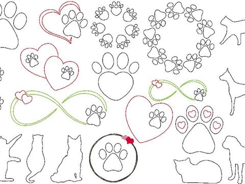 Stickdatei - Tierliebe Herz mit Pfote Hund und Katze